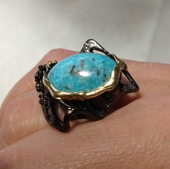 Natural genuine Arizona turquoise art ring - Picture 6 of 8